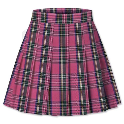 SANGTREE Damen Falten-Minirock mit bequemem, dehnbarem Band, Skaterrock, Größe XS - US 4XL, Rosa / Schwarz kariert, X-Groß von SANGTREE