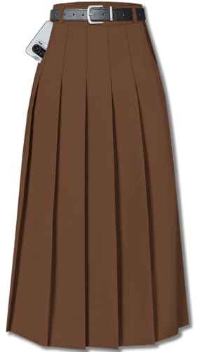 SANGTREE Damen Faltenrock Minirock mit bequemem lässigem dehnbarem Band Skaterrock US XS - US 4XL, A#Cord Braun, X-Groß von SANGTREE