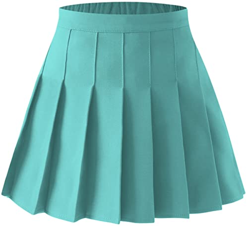 SANGTREE Damen Faltenrock Minirock mit bequemem lässigem dehnbarem Band Skaterrock US XS - US 4XL, A# Plain-lake Blue, XX-Large von SANGTREE