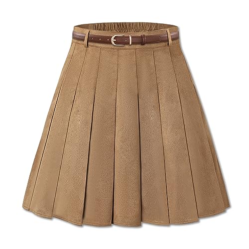 SANGTREE Damen Faltenrock Minirock mit bequemem lässigem dehnbarem Band Skaterrock US XS - US 4XL, A#-Wildleder Braun, Mittel von SANGTREE