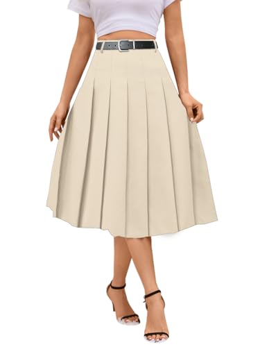 SANGTREE Damen Mädchen A-Linie Lang Plissee Hohe Taille Mode Rock Schuluniform Cosplay, Lange # Beige Tasche, 4X-Groß von SANGTREE