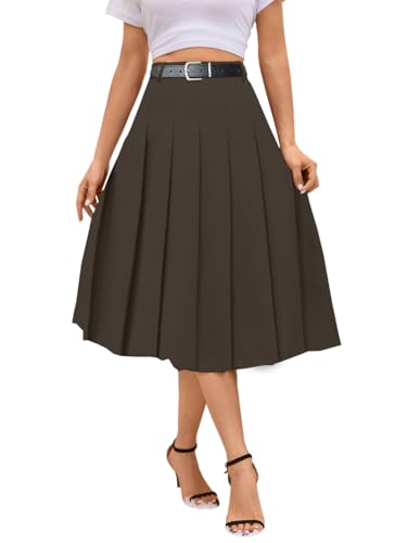 SANGTREE Damen Mädchen A-Linie Lang Plissee Hohe Taille Mode Rock Schuluniform Cosplay, Braun Schokoladenbraun, Mittel von SANGTREE