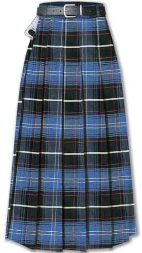 SANGTREE Damen Mädchen A-Linie Lang Plissee Hohe Taille Mode Rock Schuluniform Cosplay, Lange # blaue karierte Tasche, Mittel von SANGTREE