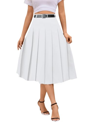 SANGTREE Damen Mädchen A-Linie Lang Plissee Hohe Taille Mode Rock Schuluniform Cosplay, Lange weiße Tasche, Mittel von SANGTREE