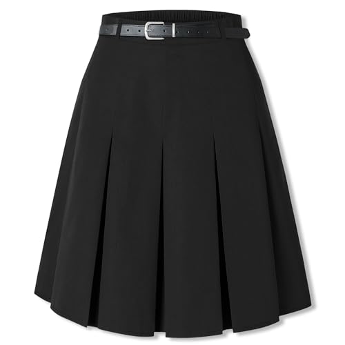 SANGTREE Damen Mädchen A-Linie Lang Plissee Hohe Taille Mode Rock Schuluniform Cosplay, Schwarz-mittellang, 4X-Groß von SANGTREE