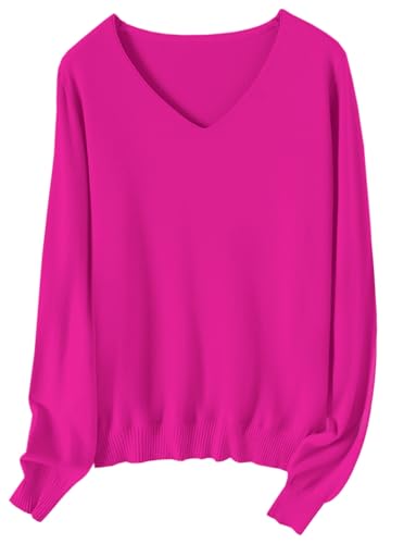 SANGTREE Damen Strickpullover mit langen Ärmeln, V-Ausschnitt, Pullover, X01 V-Ausschnitt Hot Pink, X-Groß von SANGTREE