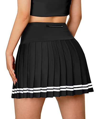 SANGTREE Damen-Tennisrock mit Taschen, plissiert, hohe Taille, athletischer Golf-Skorts, 2 Jahre – US 4XL, 1# Quick Dry Stripe-black, XX-Large von SANGTREE