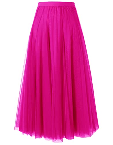 SANGTREE Damen Tutu Tüll A-Linie Layered Mesh Midi Rock US XS - US 2XL, fuchsia_, XX-Large von SANGTREE