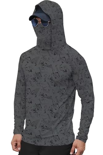 SANGTREE Herren Sonnenschutz Hoodie Shirt UPF 50+ Langarm UV LSF Angeln Leichte Shirts mit Maske Rash Guard, Dunkel_Grau, Large von SANGTREE
