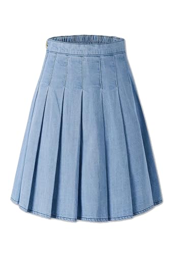 SANGTREE Jeans-Faltenrock für Damen, knielanger Jeansrock, blaue Faltenröcke, Übergröße, hohe Taille, A-Linie, Mini-Mädchen-Rock, mittellang, Jeansblau, Größe XXL SANGTREE Jeans-Faltenrock für Damen, knielanger Jeansrock, blaue Faltenröcke, Übergröße, hohe Taille, A-Linie, Mini-Mädchen-Rock, mittellang, Jeansblau, Größe XXL von SANGTREE