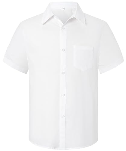 SANGTREE Jungen & Herren Casual Kurzarm Button-Down-Shirt, 2 Jahre – XXL, A-weiß, XX-Large von SANGTREE
