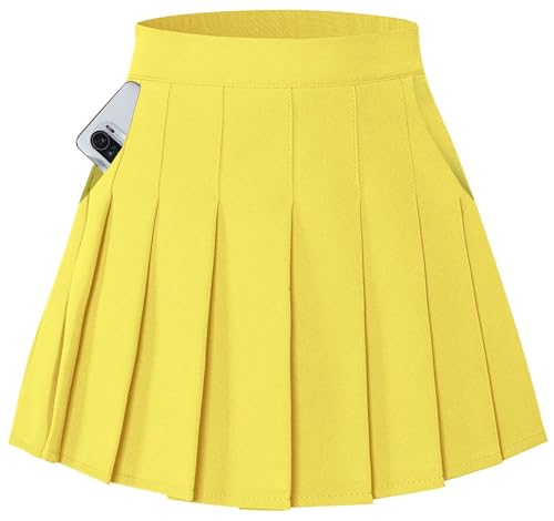 SANGTREE Mädchen Damen Faltenrock Elastische Taille Uniform Rock 2 Jahre - US 4XL, A# Uni Gelb, 4X-Groß von SANGTREE