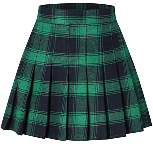 SANGTREE Mädchen Damen Faltenrock Elastische Taille Uniform Rock 2 Jahre - US 4XL, Karomuster in klassischem Grün, X-Groß von SANGTREE