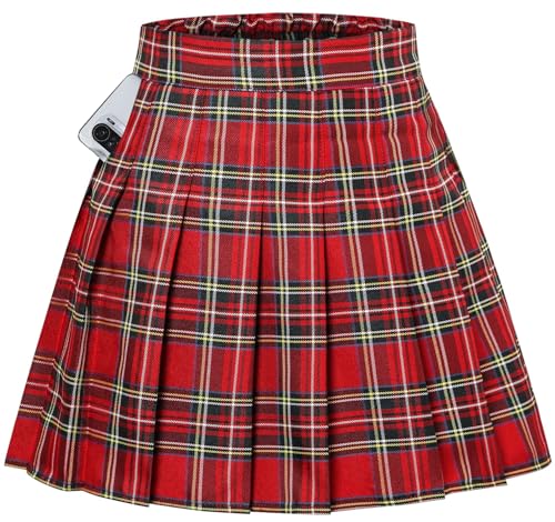 SANGTREE Mädchen Damen Faltenrock Elastische Taille Uniform Rock 2 Jahre - US 4XL, Plaid- Fashion Red, 4X-Groß von SANGTREE