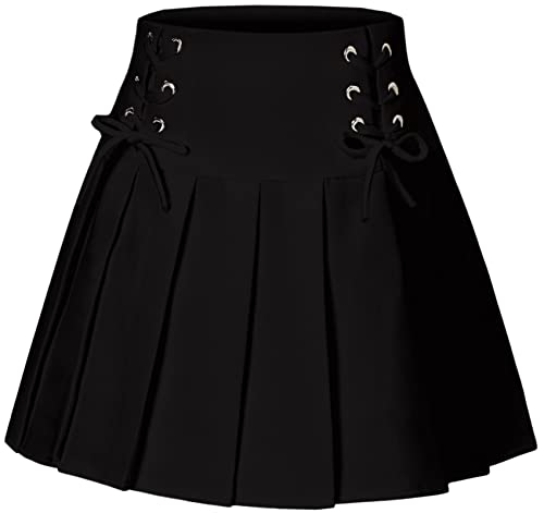 SANGTREE Faltenrock für Mädchen und Damen, elastische Taille, Uniformrock, Übergröße, 2 Jahre – US 4XL, Z-Schnürung, Schwarz, Klein von SANGTREE