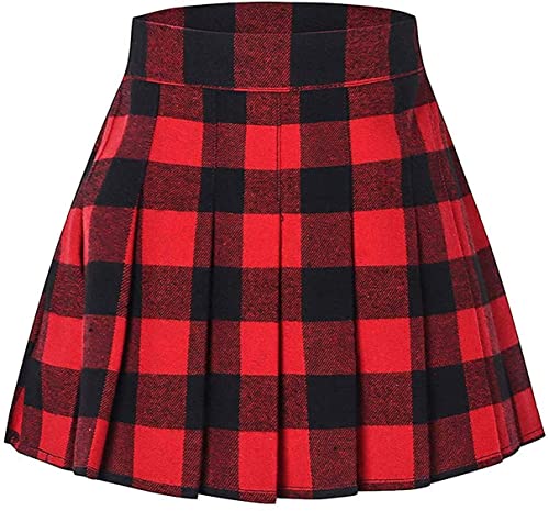 SANGTREE Mädchen Damen High Waist Plissee Mini Skater Tennis Rock, Rot-Schwarz kariert, XX-Large von SANGTREE