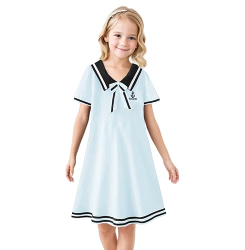 SANGTREE Mädchen Nautisches Matrosenkleid, Schuluniform, Freizeitkleid, 3–14 Jahre, Blau + Schwarz, 11-12 Jahre von SANGTREE