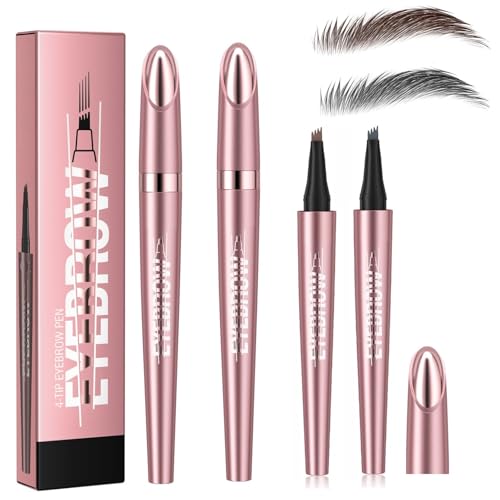 SANHIGHEND 2 Stücke 3D Mikro Wasserfester Augenbrauenstift,Mit 4 Gabelspitze Applikator,Für Natürlich Aussehende Brauen (Dark Coffee + Grey) von SANHIGHEND
