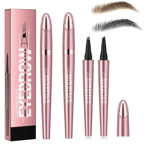 SANHIGHEND 2 Stücke 3D Mikro Wasserfester Augenbrauenstift,Mit 4 Gabelspitze Applikator,Für Natürlich Aussehende Brauen (Light coffee + Black) von SANHIGHEND