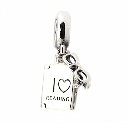 SANHUA S925 Sterling Silber Charm Brille Liebe Lesen Herz Buch Mode Charms Perlen für Frauen Mama Mädchen, Kompatibel mit Allen Armbändern von SANHUA