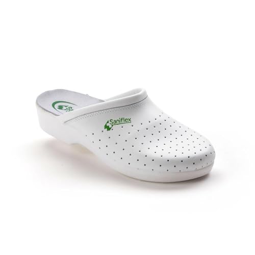 Saniflex 961-1 Zertifizierte Medizinische Lederschuhe Clog Pantolette Komfortschuhe Hausschuhe, Herren, Weiß, EU 42 von Saniflex