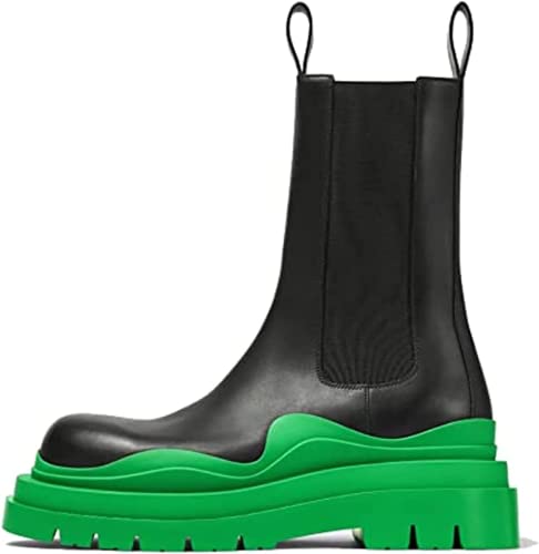 SANIOOOI Damen Plateau-Chelsea-Stiefel, modische Halbwaden-Stiefel, klobiger Doppelabsatz, runde Zehenpartie, Schlupfschuh, dicke Sohle, Grün , 39 EU SANIOOOI Damen Plateau-Chelsea-Stiefel, modische Halbwaden-Stiefel, klobiger Doppelabsatz, runde Zehenpartie, Schlupfschuh, dicke Sohle, Grün , 39 EU von SANIOOOI