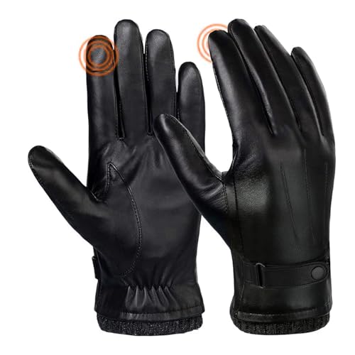 SANKUU Herren Winterhandschuhe schwarz Leder Touchscreen Druckknopf Verschluss Fahrradhandschuh Outdoor Reiten Warm Wasserdicht Handschuhe - Schwarz - Klein von SANKUU