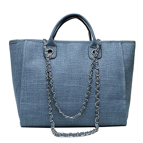 SANLEG Damen Canvas Schultertasche Große Kapazität Handtasche Single Schultertasche Handtasche mit Kette, Blau von SANLEG