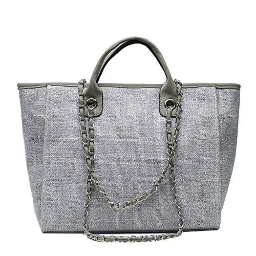 SANLEG Damen Canvas Schultertasche Große Kapazität Handtasche Single Schultertasche Handtasche mit Kette, GRAU von SANLEG