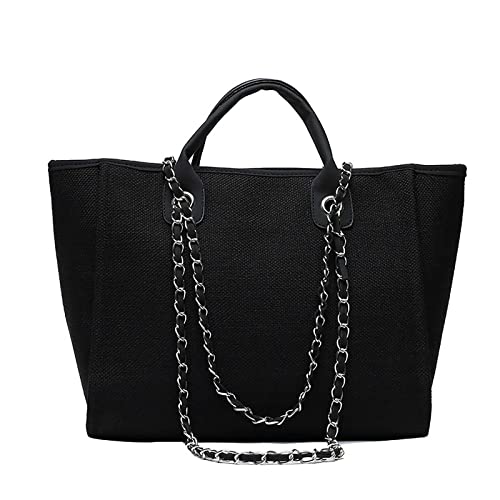 SANLEG Damen Canvas Schultertasche Große Kapazität Handtasche Single Schultertasche Handtasche mit Kette, Schwarz von SANLEG