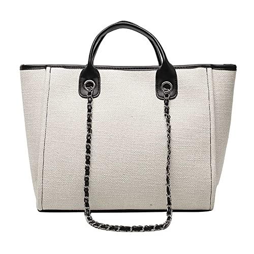 SANLEG Damen Canvas Schultertasche Große Kapazität Handtasche Single Schultertasche Handtasche mit Kette, Weiss/opulenter Garten von SANLEG