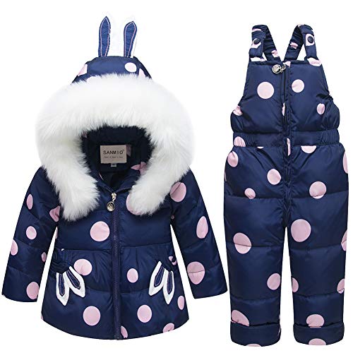 SANMIO Baby Mädchen Winterjacke Warm Schneeanzug Daunenjacke Skianzug Süß Schneeanzug Mit Kapuze + Schneelatzhose Down Jacket 2tlg Bekleidungsset Verdickte Blau, 12-18 Monate von SANMIO