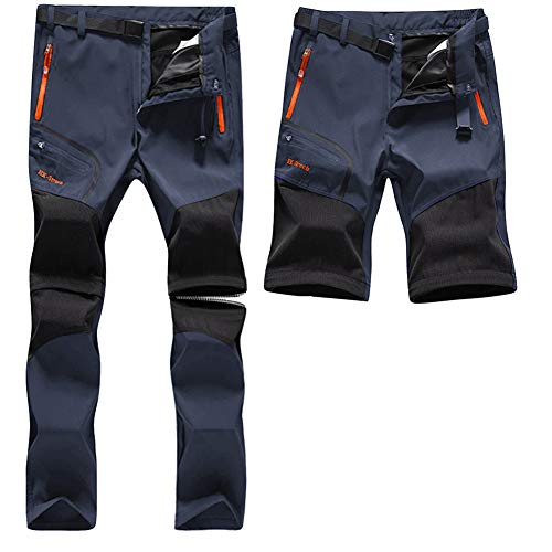 SANMIO Herren Wanderhose Zip Off Atmungsaktiv Wasserdicht Softshellhose Outdoor Funktionshose Trekkinghose Entfernbar Schnell Trockend (mit Gürtel) Blau, 3XL von SANMIO