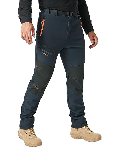 SANMIO Herren Wanderhose Winddicht Warm Softshellhose Schnell Trocknende Outdoorhose Trekkinghose Camping Skihose Winter Funktionshose Mit Gürte Blau-mit Fleece 3XL von SANMIO