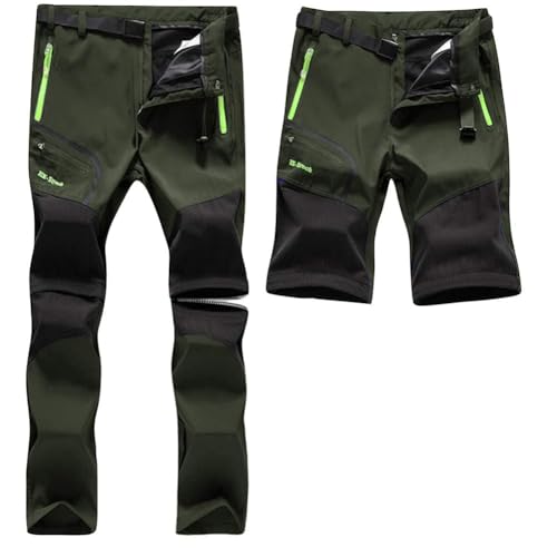 SANMIO Herren Wanderhose Zip Off Atmungsaktiv Arbeit Hosen Softshellhose Outdoor Sommer Funktionshose Trekkinghose Entfernbar Schnell Trockend (mit Gürtel) Grün, XXL von SANMIO