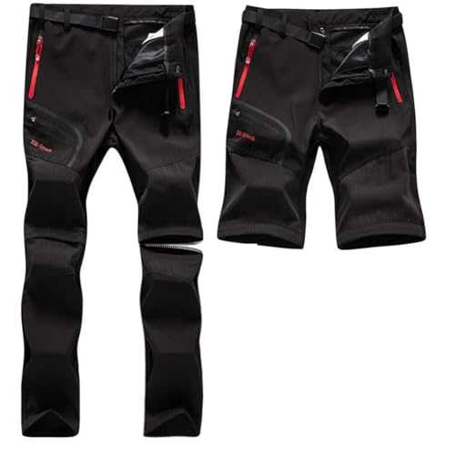 SANMIO Herren Wanderhose Zip Off Atmungsaktiv Arbeit Hosen Softshellhose Outdoor Sommer Funktionshose Trekkinghose Entfernbar Schnell Trockend (mit Gürtel) Schwarz, S von SANMIO