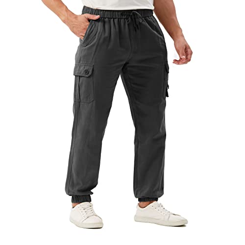 SANMIO Jogginghose Herren Baumwolle Chino Cargo Hose Herren mit 6 Taschen Freizeithose Elastische Taille Stretch Sweatpants Grau L von SANMIO