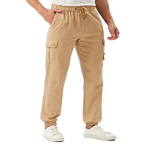 SANMIO Jogginghose Herren Baumwolle Chino Cargo Hose Herren mit 6 Taschen Freizeithose Elastische Taille Stretch Sweatpants Khaki M von SANMIO