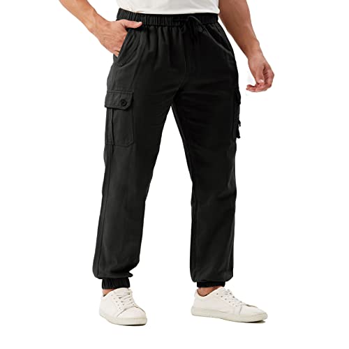 SANMIO Jogginghose Herren Baumwolle Chino Cargo Hose Herren mit 6 Taschen Freizeithose Elastische Taille Stretch Sweatpants Schwarz M von SANMIO