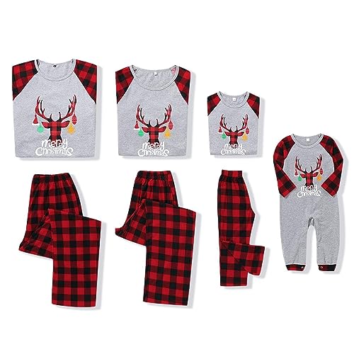 SANMIO Weihnachten Familie Outfit Set Matching Lange Ärmel Bluse + Plaid Lange Hosen Pyjama Set Xmas Grey-Plaid (für Kind) 2-3 Jahre von SANMIO