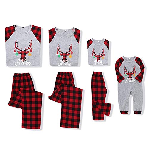 SANMIO Weihnachten Familie Outfit Set Matching Lange Ärmel Bluse + Plaid Lange Hosen Pyjama Set Xmas Grey-Plaid (für Damen) XL von SANMIO