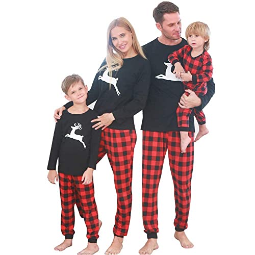 SANMIO Weihnachts Schlafanzüge Familie Pyjamas Outfit, Mutter/Vater/Kind Weihnachtselch Kostüm Set Nachtwäsche Langarm Karierte Homewear, Pyjamas Set, Damen / S von SANMIO