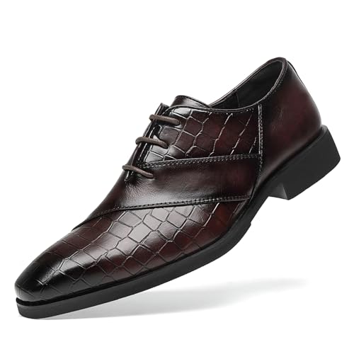 SANNAX Herren Klassische Business Oxfords Schnürschuhe in Lederoptik (hochwertiges Kunstleder), formell für Anzug und Hochzeit, Rot, 40 EU von SANNAX