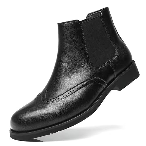 SANNAX Herren Chelsea Stiefel Boots Stiefeletten Business Formelle Mokassins Abendschuhe Formal?EU42,Schwarz von SANNAX