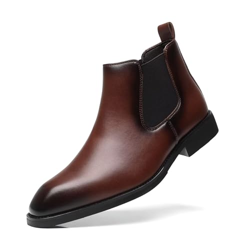 SANNAX Herren Chelsea Stiefel Boots Stiefeletten Business Formelle Mokassins Abendschuhe Formal(EU42.5,Braun) von SANNAX