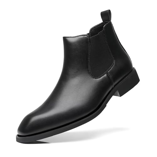 SANNAX Herren Chelsea Stiefel Boots Stiefeletten Business Formelle Mokassins Abendschuhe Formal(EU41,Schwarz) von SANNAX