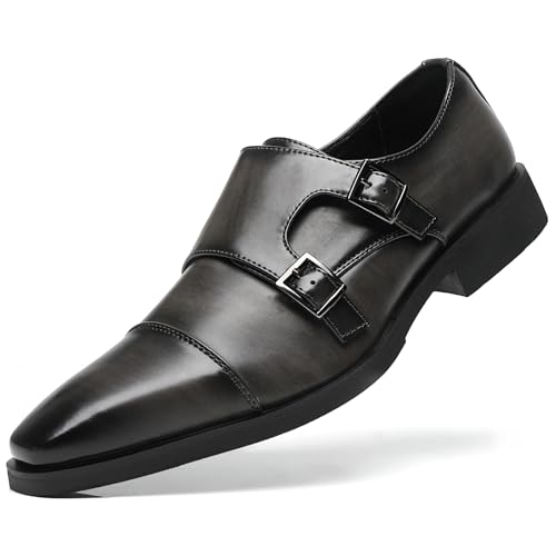 SANNAX Herren Double Strap Monkstrap Schuhe Plain Toe Anzugschuhe Business Lederschuhe Modern Freizeitschuhe Formale Hochzeit Schuhe von SANNAX