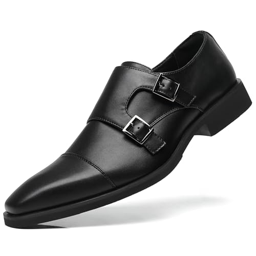 SANNAX Herren Double Strap Monkstrap Schuhe Plain Toe Anzugschuhe Business Lederschuhe Modern Freizeitschuhe Formale Hochzeit Schuhe von SANNAX