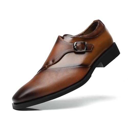 SANNAX Herren Single Strap Monkstrap Schuhe Plain Toe Anzugschuhe Business Lederschuhe Modern Freizeitschuhe Formale Hochzeit Schuhe von SANNAX
