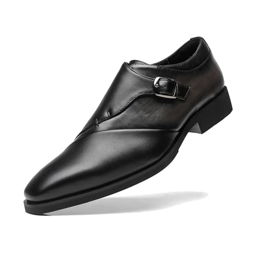 SANNAX Herren Single Strap Monkstrap Schuhe Plain Toe Anzugschuhe Business Lederschuhe Modern Freizeitschuhe Formale Hochzeit Schuhe von SANNAX